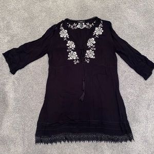 forever 21 black 3/4 sleeve floral dress